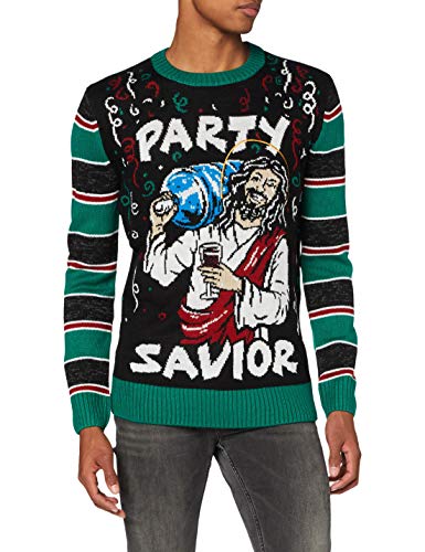 Urban Classics Unisex TB3837-Savior Christmas Sweater Sweatshirts, Black/x-masgreen, XL von Urban Classics