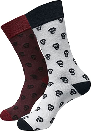 Urban Classics Unisex TB3745-Skull Allover 2-Pack Socken, Burgundy/White, 39-42 von Urban Classics