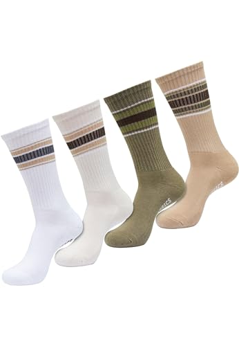 Urban Classics Unisex TB6536-Layering Stripe 4-Pack Socken, White/whitesand/tiniolive/unionbeige, 39-42 von Urban Classics