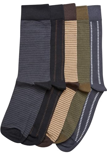 Urban Classics Unisex TB3744-Stripes and Dots 5-Pack Socken, Black/darkshadow/summerolive/unionbeige, 43-46 von Urban Classics