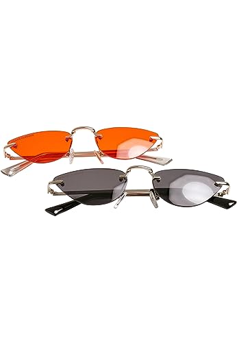 Urban Classics Unisex Sonnenbrillen Doppelpack für Männer und Frauen, Sunglasses Manhatten 2-Pack, silver/black + gold/orange, one size von Urban Classics