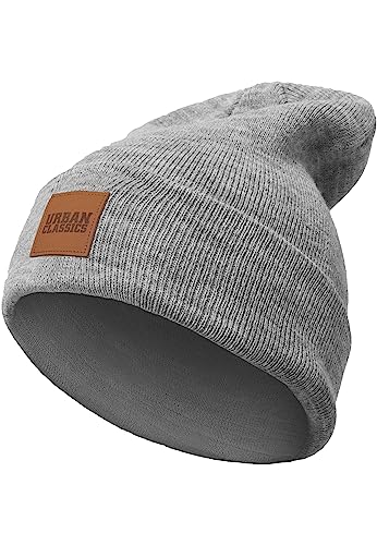 Urban Classics TB626 Unisex Strickmütze Leatherpatch Long Beanie Grey, (Herstellergröße: one size) von Urban Classics