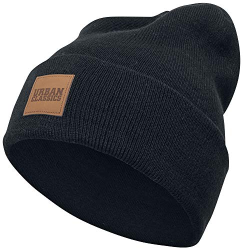 Urban Classics TB626 Unisex Strickmütze Leatherpatch Long Beanie Black (Herstellergröße: one size) von Urban Classics