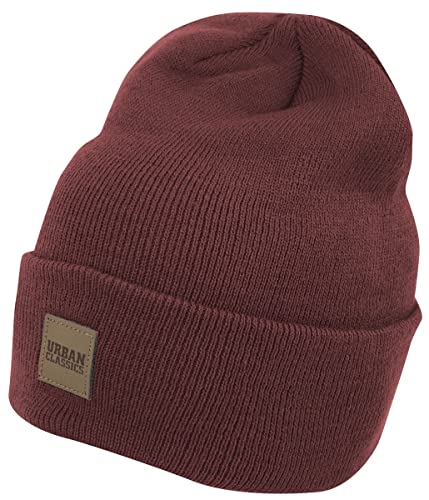 Urban Classics Unisex Synthetic Leatherpatch Long Beanie-Mütze, Burgundy, one Size von Urban Classics