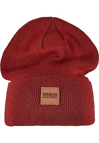 Urban Classics Unisex Synthetic Leatherpatch Long Beanie-Mütze, Burgundy, one Size von Urban Classics