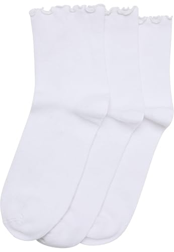 Urban Classics Damen Ruffle Socken 3er Pack – Gerüschter Saum, weiches Material, Farben Schwarz, Grau & Weiß, Größe 39–42 von Urban Classics