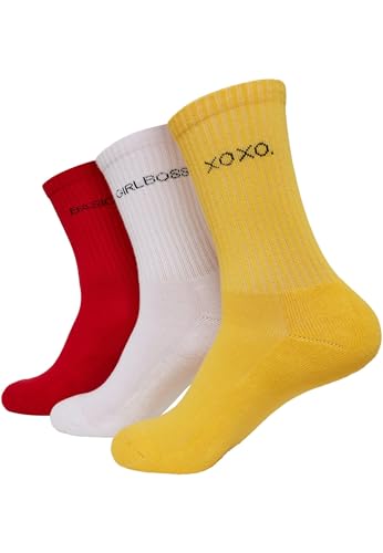 Urban Classics Unisex TB3306-Wording 3-Pack Socken, Yellow/red/White, 43-46 von Urban Classics