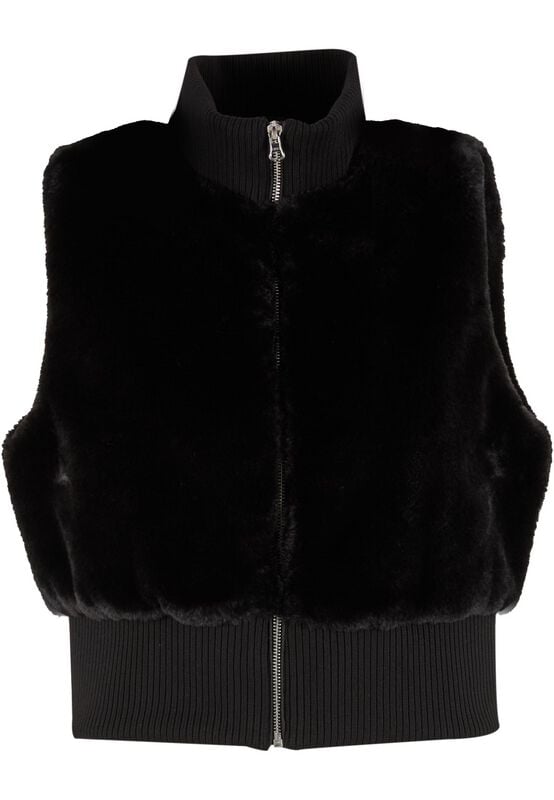 Urban Classics Weste - Ladies Cropped Faux Fur Vest - L bis XL - für Damen - Größe XL - schwarz von Urban Classics