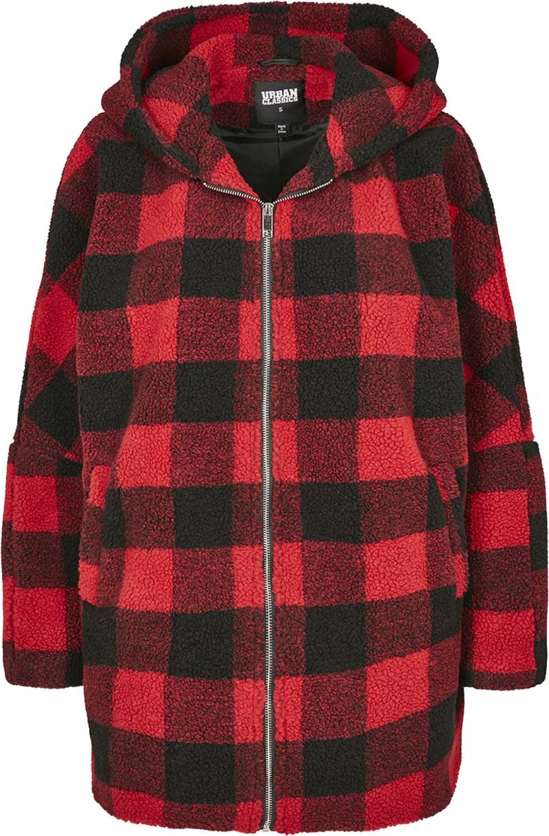 Urban Classics Winterjacke - Ladies Hooded Oversized Check Sherpa Jacket - M bis XXL - für Damen - Größe L - rot/schwarz von Urban Classics