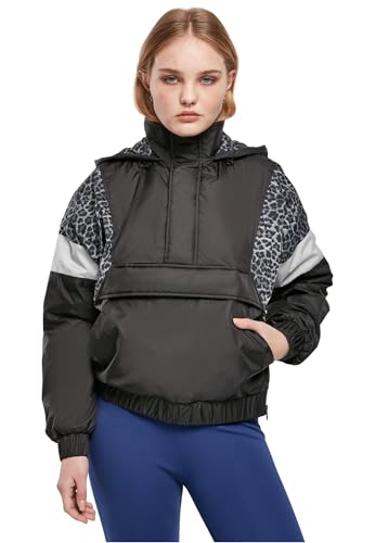 Urban Classics Damen Ladies AOP Mixed Pull Over Jacket Black/snowleo/lightasphalt, XS von Urban Classics