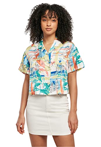Urban Classics Damen Ladies AOP Satin Resort Shirt, Softyellowvacation, L EU von Urban Classics