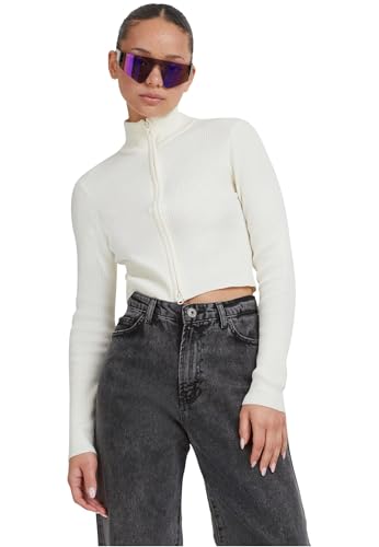 Urban Classics Damen Ladies Cropped Rib Knit Zip Cardigan Sweater, Whitesand, M EU von Urban Classics