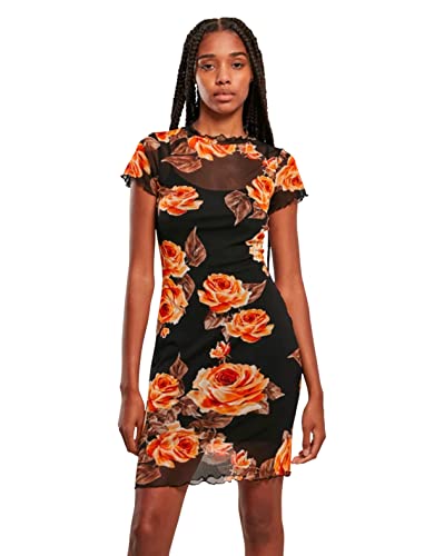 Urban Classics Women's Ladies Mesh Double Layer Casual Dress, Black/Orange, L von Urban Classics