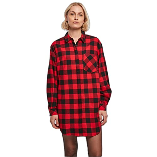 Urban Classics Women's Ladies Oversized Check Flannel Shirt Casual Dress, Black/red, 4XL von Urban Classics