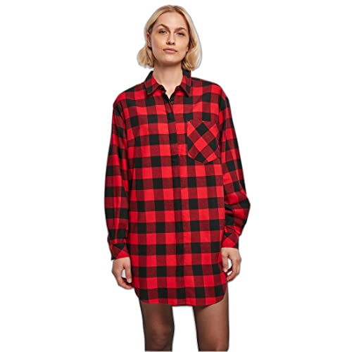 Urban Classics Women's Ladies Oversized Check Flannel Shirt Casual Dress, Black/red, S von Urban Classics
