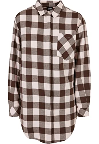 Urban Classics Women's Ladies Oversized Check Flannel Shirt Casual Dress, pink/Brown, L von Urban Classics