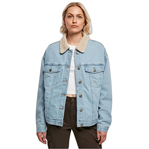 Urban Classics Women's TB5077-Ladies Oversized Sherpa Denim Jacket Jacke, clearblue Bleached, XS von Urban Classics