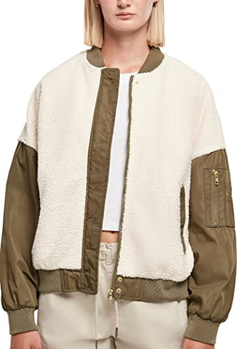 Urban Classics Women's TB5081-Ladies Oversized Sherpa Mixed Bomber Jacket Jacke, whitesand/Darkolive, 3XL von Urban Classics