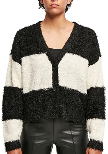 Urban Classics Women's Ladies Short Oversized Feather Cardigan Sweater, Black/whitesand, L von Urban Classics