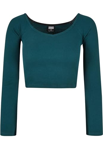 Urban Classics Women's TB5416-Ladies Short Rib Wide V-Neck Longsleeve T-Shirt, Jasper, M von Urban Classics