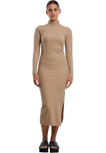 Urban Classics Ladies Rib Longlseeve Mockneck Dress beigemelange, S von Urban Classics