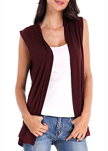 Damen Ärmellose Strickjacke Open Front Weste Leichter Cool Coat, weinrot, Groß von Urban CoCo
