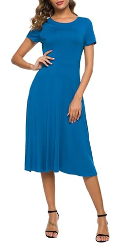 Damen Sommer Casual T Shirt Kleider Floral Kurzarm Ausgestellt Midi Kleid, stahlblau, Mittel Damen Sommer Casual T Shirt Kleider Floral Kurzarm Ausgestellt Midi Kleid, stahlblau, Mittel von Urban CoCo