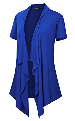 Damen Strickjacke mit kurzen Ärmeln, drapiert, vorne offen, leichte Sommerweste für Damen, Königsblau, XX-Large Damen Strickjacke mit kurzen Ärmeln, drapiert, vorne offen, leichte Sommerweste für Damen, Königsblau, XX-Large von Urban CoCo
