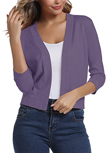 Urban CoCo Damen 3/4 Ärmel Cropped Cardigan Sweater Elegant Shrugs für Frauen, violett, Klein von Urban CoCo