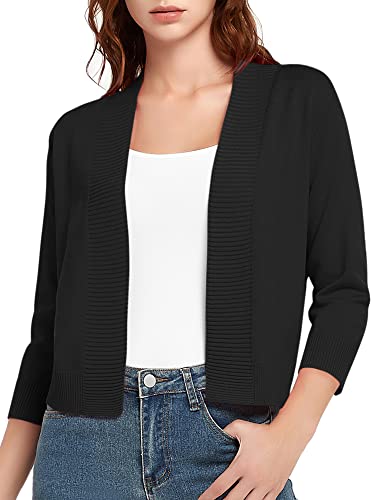 Urban CoCo Damen 3/4-Ärmel Leichte offene Vorderseite Strickpullover Cardigan, schwarz, Mittel von Urban CoCo