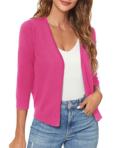 Urban CoCo Damen 3/4-Ärmel Shrugs Open Front Cropped Sweater Cardigan, Rose, Klein von Urban CoCo