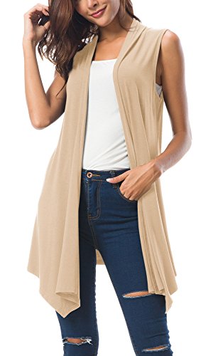 Urban Coco Ärmellose Strickjacke für Damen, Sommer, offene Vorderseite, Weste, leicht, Cooler Mantel, Aprikose, Groß von Urban CoCo