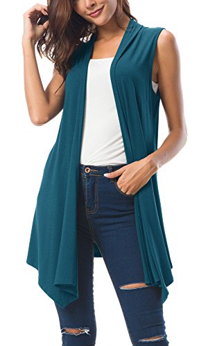 Urban CoCo Damen Ärmellos drapierte vorne offen Cardigan Weste mit asymmetrischem Saum groß Kristall Teal von Urban CoCo