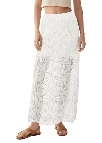 Urban CoCo Damen Elastische Hohe Taille Flowy A-Linie Maxi Spitzenrock Sommer Casual Lange Röcke, Weiss/opulenter Garten, X-Groß von Urban CoCo
