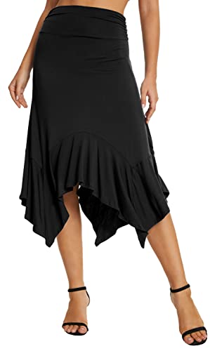 Urban CoCo Damen Flowy Stretchy Rock Taschentuch Saum Midi Rock, Schwarz, Mittel von Urban CoCo