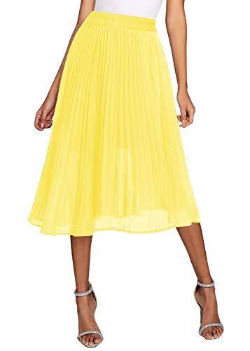 Urban CoCo Damen Hohe Elastische Taille Plissee Chiffon Rock Swing A-Linie Midi Röcke, gelb, Klein von Urban CoCo