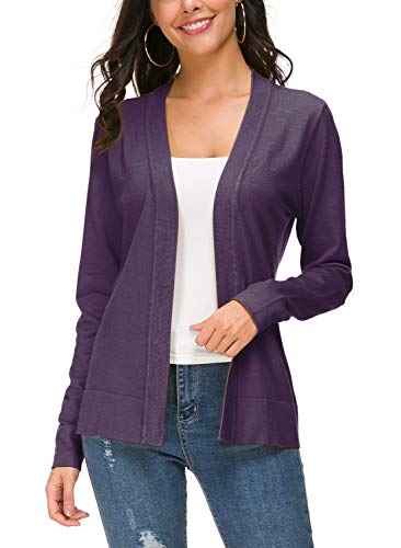 Urban CoCo Damen-Strickjacke, langärmelig, vorne offen, Violett, Small von Urban CoCo