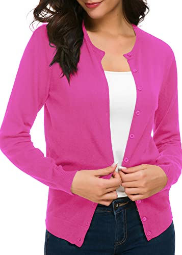 Urban CoCo Damen Langarm Rundhalsausschnitt Knopfleiste Strickjacke Pullover, rose, Groß von Urban CoCo