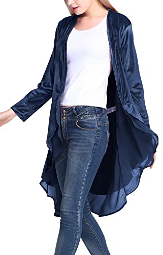 Urban CoCo Damen Langarm Samt Strickjacke Mantel Mit Asymmetrische Chiffon Saum L Marine von Urban CoCo