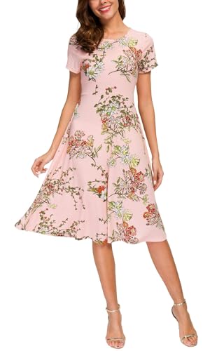 Urban CoCo Damen-Midikleid mit Blumenmuster, kurzärmelig, ausgestellt, Pink, X-Groß von Urban CoCo