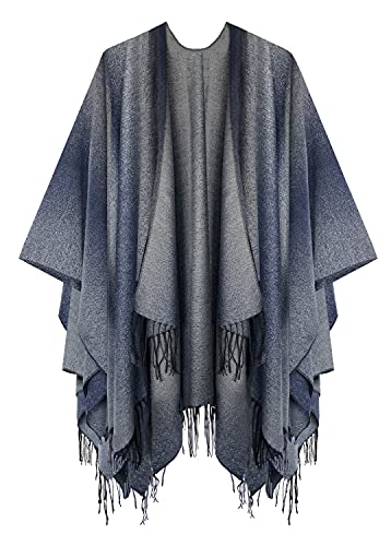 Urban CoCo Damen Poncho Cape Cardigan mit Quaste, vorne offen, Wickelschal, Serie 16, Marineblau, Einheitsgröße von Urban CoCo