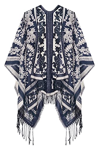 Urban CoCo Damen Poncho Cape Cardigan mit Quaste, vorne offen, Wickelschal, Serie 18, Marineblau, Einheitsgröße von Urban CoCo