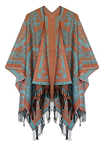 Urban CoCo Damen Poncho Cape Cardigan mit Quaste, vorne offen, Wickelschal, Serie 18-orange pink, Einheitsgröße von Urban CoCo