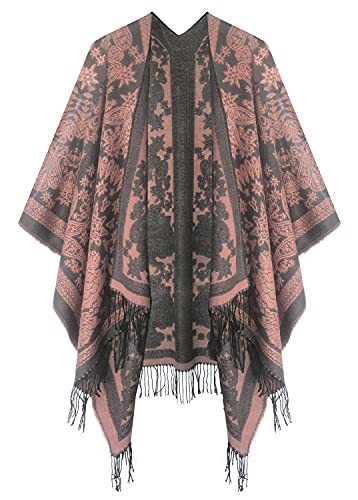 Urban CoCo Damen Poncho Cape Cardigan mit Quaste, vorne offen, Wickelschal, Serie 18-pink, Einheitsgröße von Urban CoCo