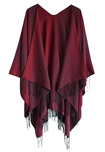 Urban CoCo Damen Poncho Cape Cardigan mit Quaste, vorne offen, Wickelschal, Serie 16, weinrot, Einheitsgröße von Urban CoCo