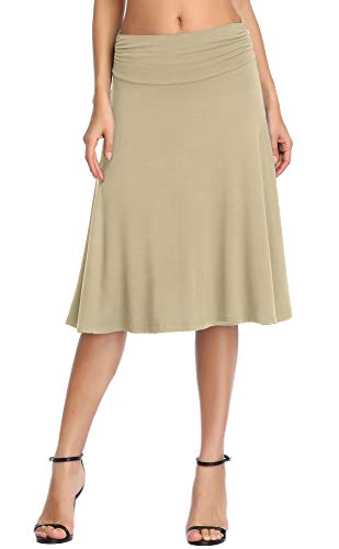 Urban CoCo Damen Rüschen Hohe Taille Knielang Jersey A-Linie Dehnbar Ausgestellter Freizeitrock, CAMEL, Klein von Urban CoCo