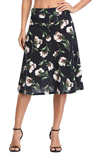 Urban Coco Damen Rüschen Hohe Taille Knielang Jersey A-Linie Dehnbar Ausgestellter Freizeitrock Röcke, # 4, Groß von Urban CoCo