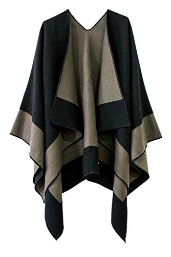 Urban CoCo Damen Schal Wrap Poncho Ruana Cape Cardigan Open Front Mantel für Herbst Winter Urlaub, Schwarz 1, Einheitsgröße von Urban CoCo