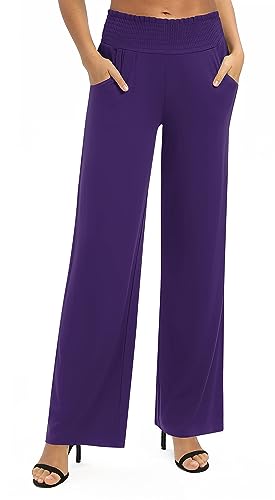 Urban CoCo Damen Solid Wide Leg Palazzo Lounge Pants Casual Straight Leg High Waist Stretch Pants, Violett, M von Urban CoCo