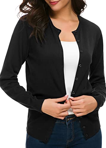 Urban CoCo Damen Strickjacke mit langen Ärmeln, Rundhalsausschnitt, Knopfleiste - Schwarz - Groß von Urban CoCo
